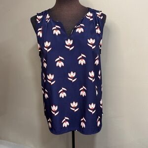 41 Hawthorn Dark Blue Blouse with Red and White Floral Pattern